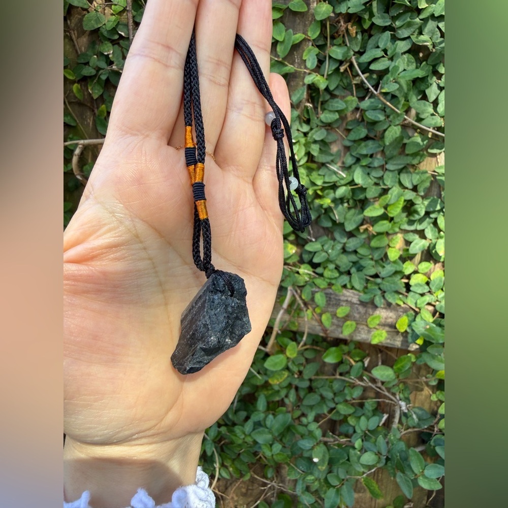 Black Raw Stone Pendant Necklace for Men - Picture 2 of 2